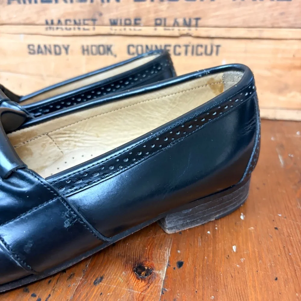 Club Room Mens Black Leather Kiltie Loafers Fringe Brogue‎ Made in Spain Size 9